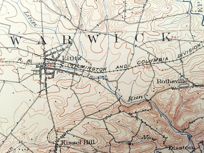 Antique Lancaster, Pennsylvania 1904 US Geological Survey Topographic Map – Hempfield, Lititz, Warwick Manheim Columbia Susquehanna River PA