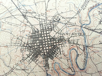 Antique Lancaster, Pennsylvania 1904 US Geological Survey Topographic Map – Hempfield, Lititz, Warwick Manheim Columbia Susquehanna River PA