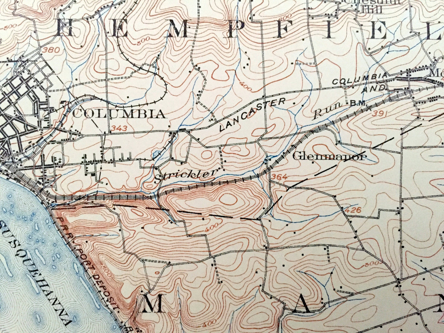 Antique Lancaster, Pennsylvania 1904 US Geological Survey Topographic Map – Hempfield, Lititz, Warwick Manheim Columbia Susquehanna River PA