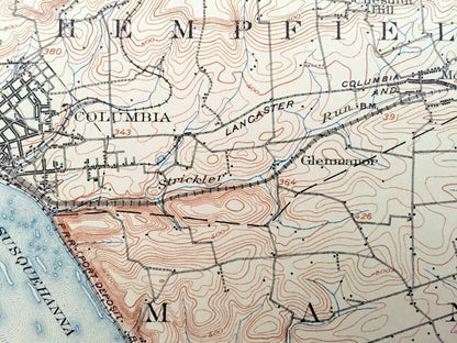 Antique Lancaster, Pennsylvania 1904 US Geological Survey Topographic Map – Hempfield, Lititz, Warwick Manheim Columbia Susquehanna River PA
