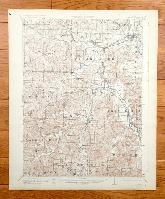 Antique Navarre, Ohio 1914 US Geological Survey Topographic Map - Perry, Bethlehem, Tuscarawas, Sugar Creek, Paint, Wayne, Franklin, Dover