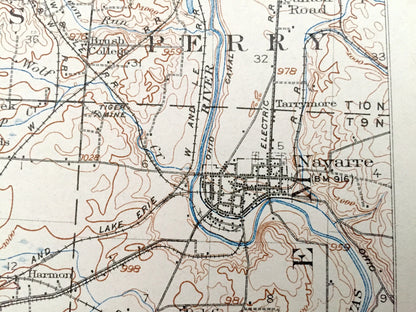 Antique Navarre, Ohio 1914 US Geological Survey Topographic Map - Perry, Bethlehem, Tuscarawas, Sugar Creek, Paint, Wayne, Franklin, Dover
