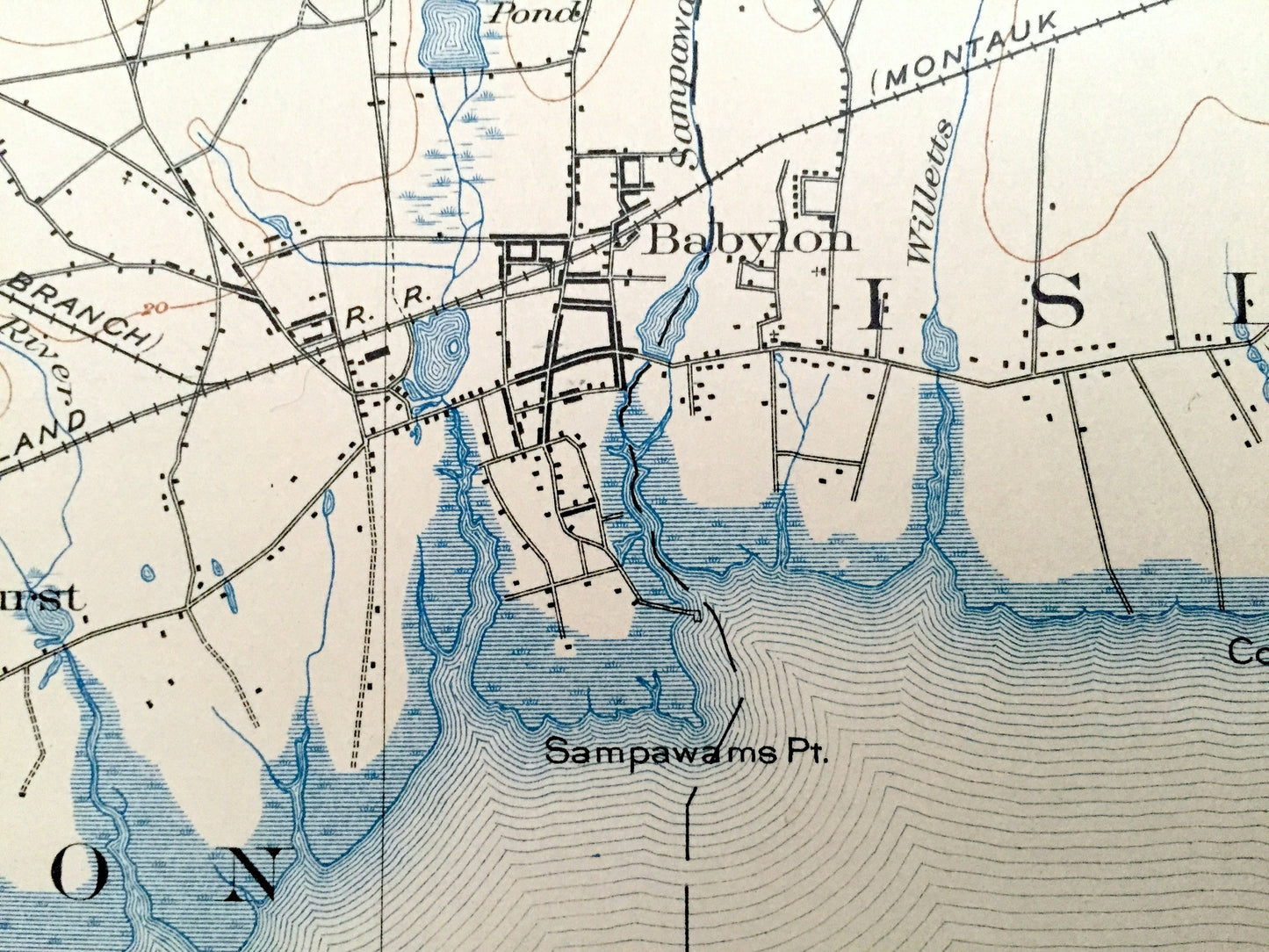 Antique Babylon, New York 1903 US Geological Survey Topographic Map – Long Island, Oyster Bay, Bay Shore Nassau Suffolk Jones Fire Island NY
