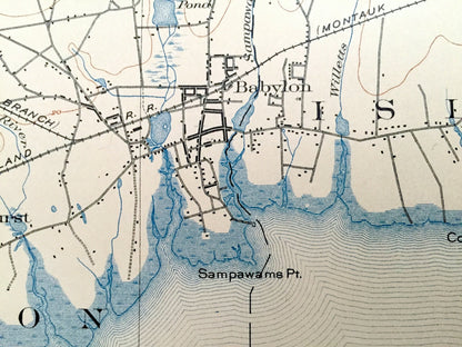 Antique Babylon, New York 1903 US Geological Survey Topographic Map – Long Island, Oyster Bay, Bay Shore Nassau Suffolk Jones Fire Island NY
