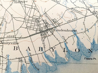 Antique Babylon, New York 1903 US Geological Survey Topographic Map – Long Island, Oyster Bay, Bay Shore Nassau Suffolk Jones Fire Island NY