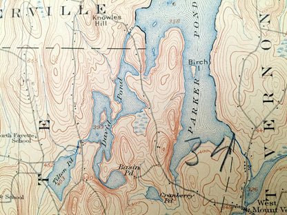 Antique Livermore Falls, Maine 1912 US Geological Survey Topographic Map – Androscoggin River & Lake, Wayne, Leeds, Fayette, Mount Vernon