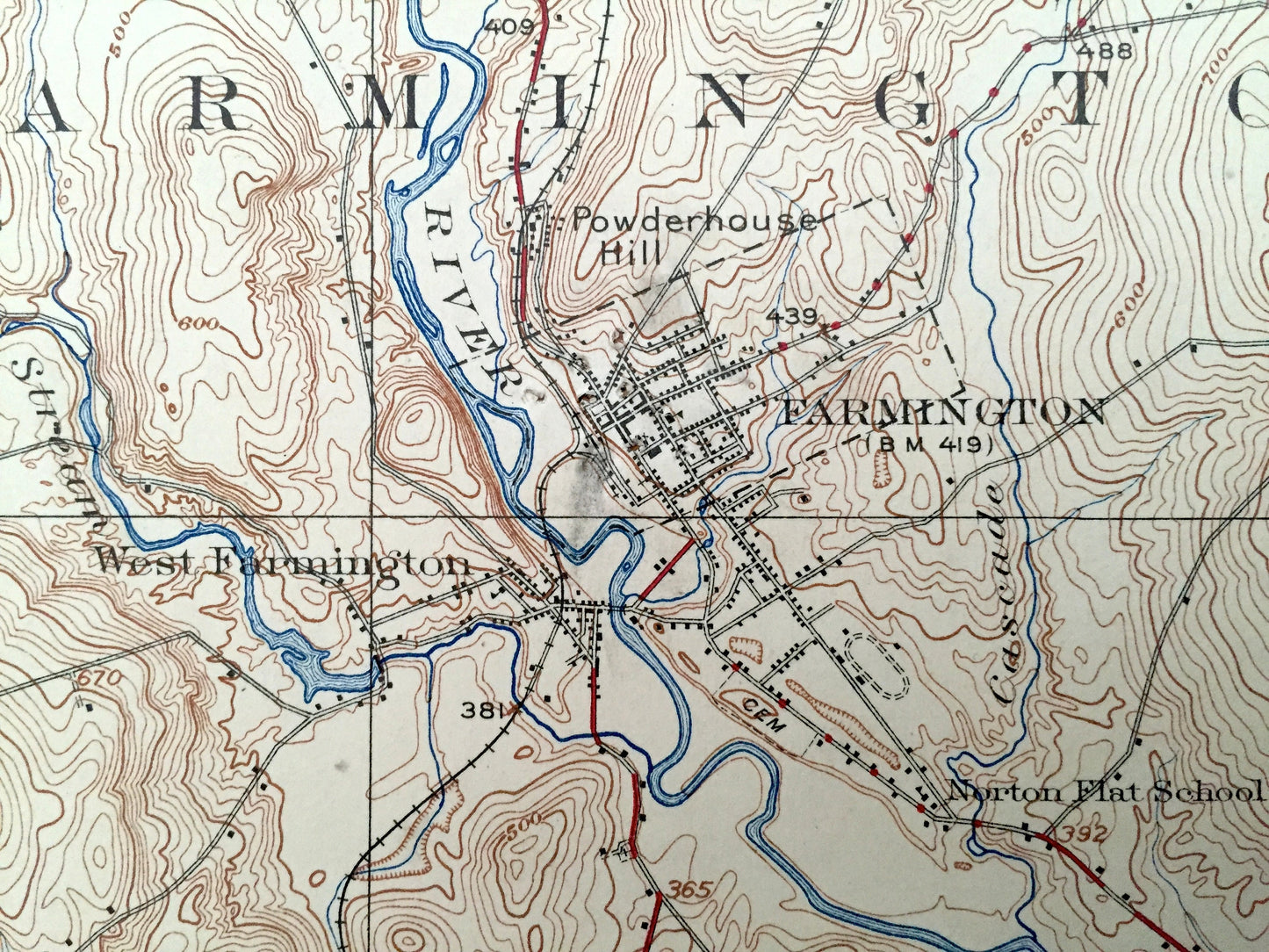Antique Farmington, Maine 1924 US Geological Survey Topographic Map – Temple, Strong, New Vineyard, Industry, Wilton, New Sharon, Jay