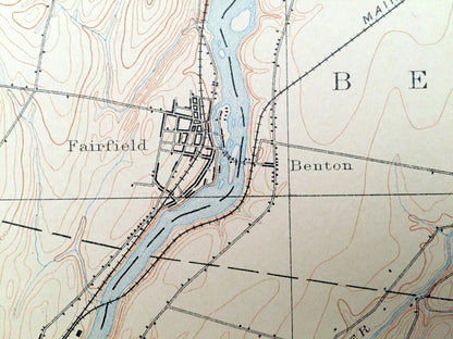 Antique Waterville, Maine 1892 US Geological Survey Topographic Map – Skowhegan, Fairfield, Benton, Oakland, Somerset Kennebec Colby College