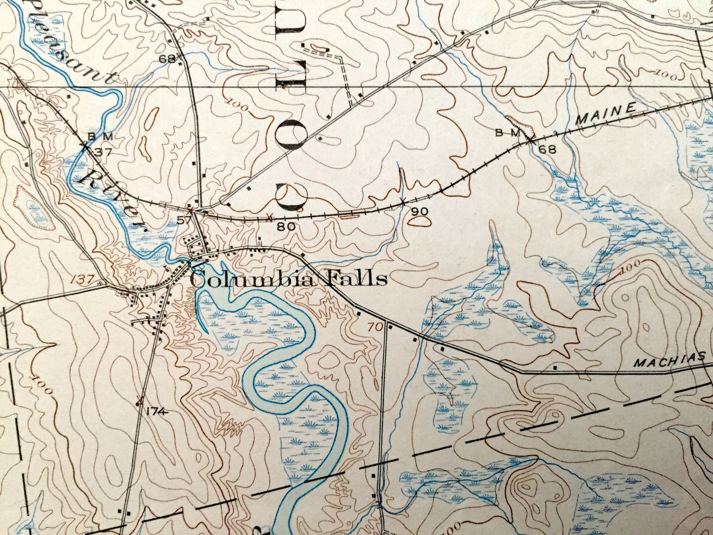 Antique Columbia Falls, Maine 1921 US Geological Survey Topographic Map – Jonesport, Jonesboro, Addison, Roque Bluffs, Marshfield Sealand ME