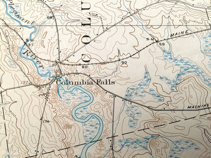 Antique Columbia Falls, Maine 1921 US Geological Survey Topographic Map – Jonesport, Jonesboro, Addison, Roque Bluffs, Marshfield Sealand ME