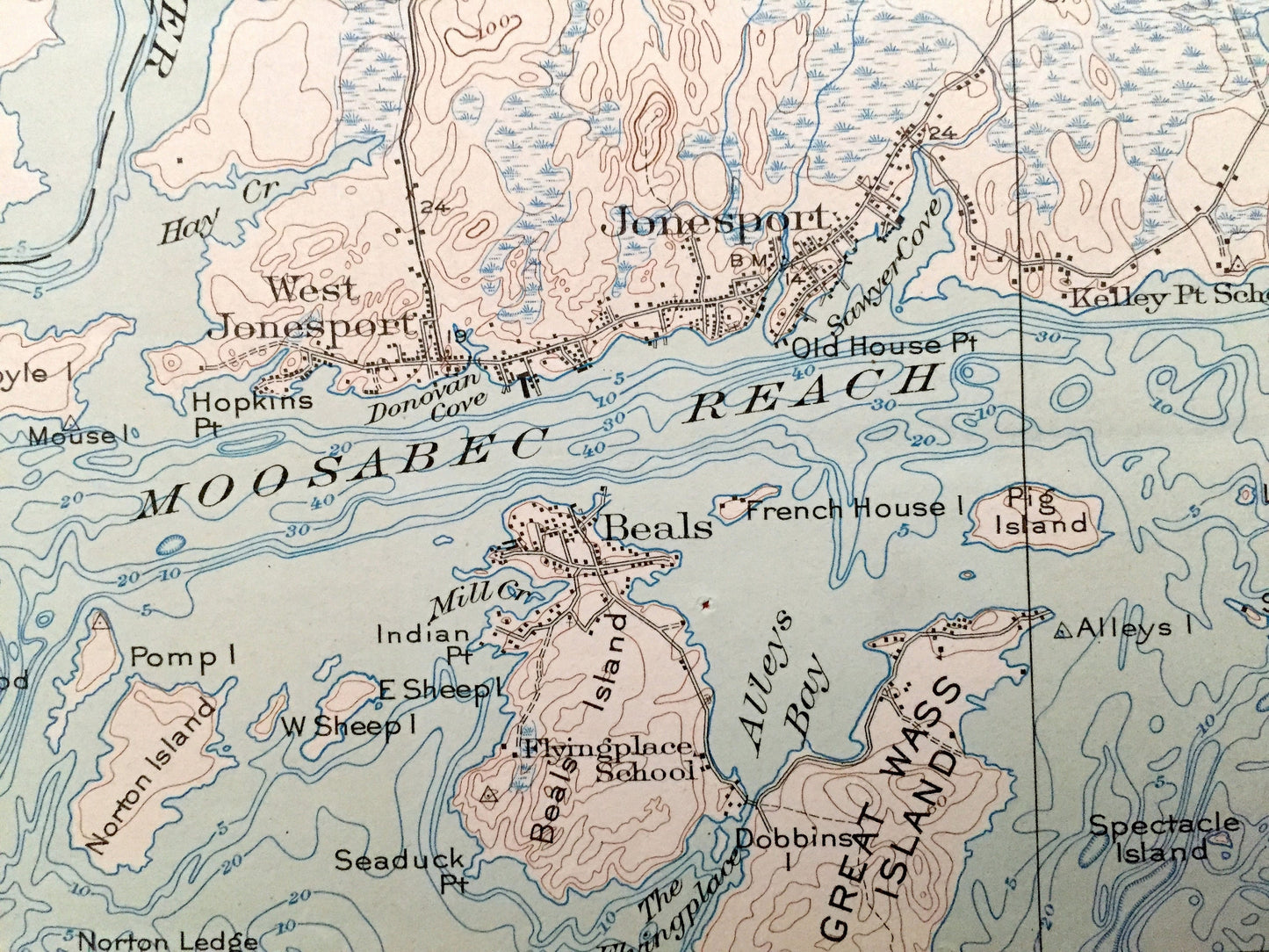 Antique Columbia Falls, Maine 1921 US Geological Survey Topographic Map – Jonesport, Jonesboro, Addison, Roque Bluffs, Marshfield Sealand ME