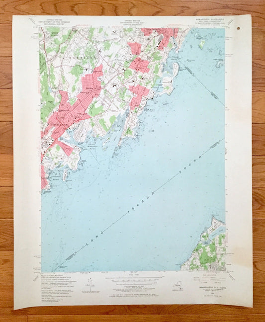 Antique Mamaroneck, New York 1955 US Geological Survey Topographic Map – Westchester, Nassau County, White Plains, Rye, Connecticut NY