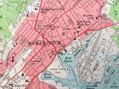 Antique Mamaroneck, New York 1955 US Geological Survey Topographic Map – Westchester, Nassau County, White Plains, Rye, Connecticut NY
