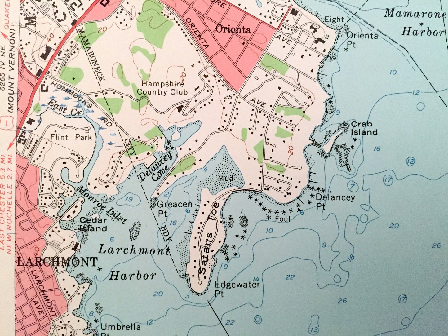 Antique Mamaroneck, New York 1955 US Geological Survey Topographic Map – Westchester, Nassau County, White Plains, Rye, Connecticut NY