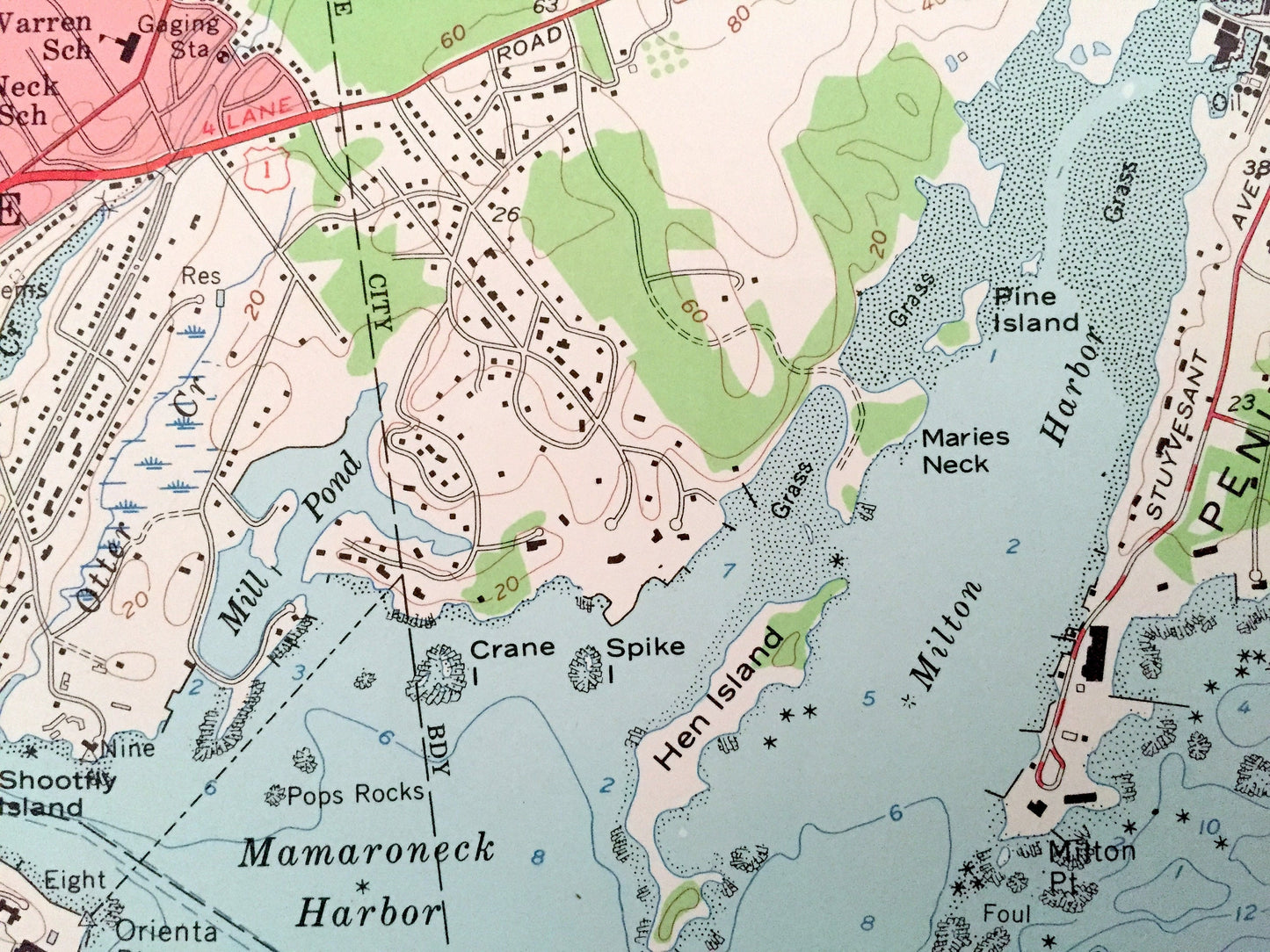 Antique Mamaroneck, New York 1955 US Geological Survey Topographic Map – Westchester, Nassau County, White Plains, Rye, Connecticut NY