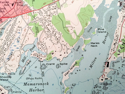 Antique Mamaroneck, New York 1955 US Geological Survey Topographic Map – Westchester, Nassau County, White Plains, Rye, Connecticut NY
