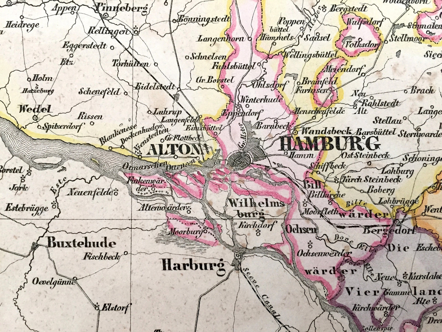 Antique 1855 Holstein, Lauenburg, Hamburg, Lübeck Map from Sohr Berghaus Atlas by Carl Flemming – Germany, Altona, Stade, Kiel, Bad Oldesloe