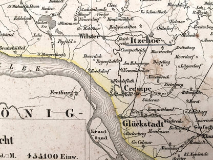 Antique 1855 Holstein, Lauenburg, Hamburg, Lübeck Map from Sohr Berghaus Atlas by Carl Flemming – Germany, Altona, Stade, Kiel, Bad Oldesloe