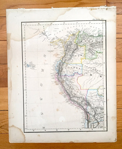 Antique 1855 South America Map from Sohr Berghaus Atlas by Carl Flemming – Süd Amerika, Venezuela, Colombia, Brazil, Peru, Galápagos Islands