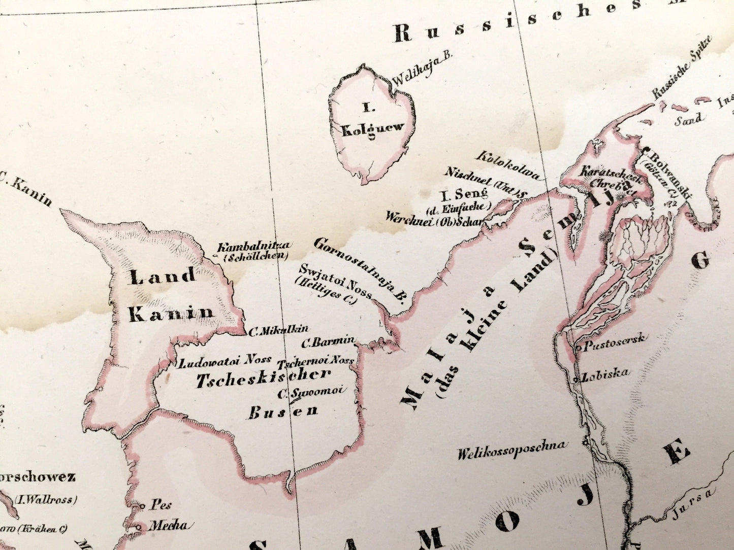 Antique 1855 Arctic Russia Map from Sohr Berghaus Atlas by Carl Flemming – Nizhny Novgorod, Perm, Kazan, Yekaterinburg, Arsk, Ural Mountains