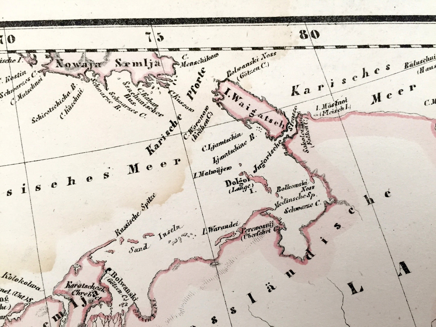 Antique 1855 Arctic Russia Map from Sohr Berghaus Atlas by Carl Flemming – Nizhny Novgorod, Perm, Kazan, Yekaterinburg, Arsk, Ural Mountains