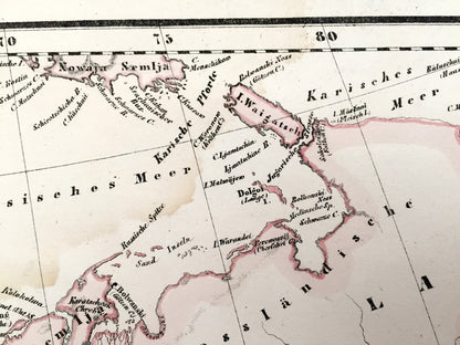 Antique 1855 Arctic Russia Map from Sohr Berghaus Atlas by Carl Flemming – Nizhny Novgorod, Perm, Kazan, Yekaterinburg, Arsk, Ural Mountains