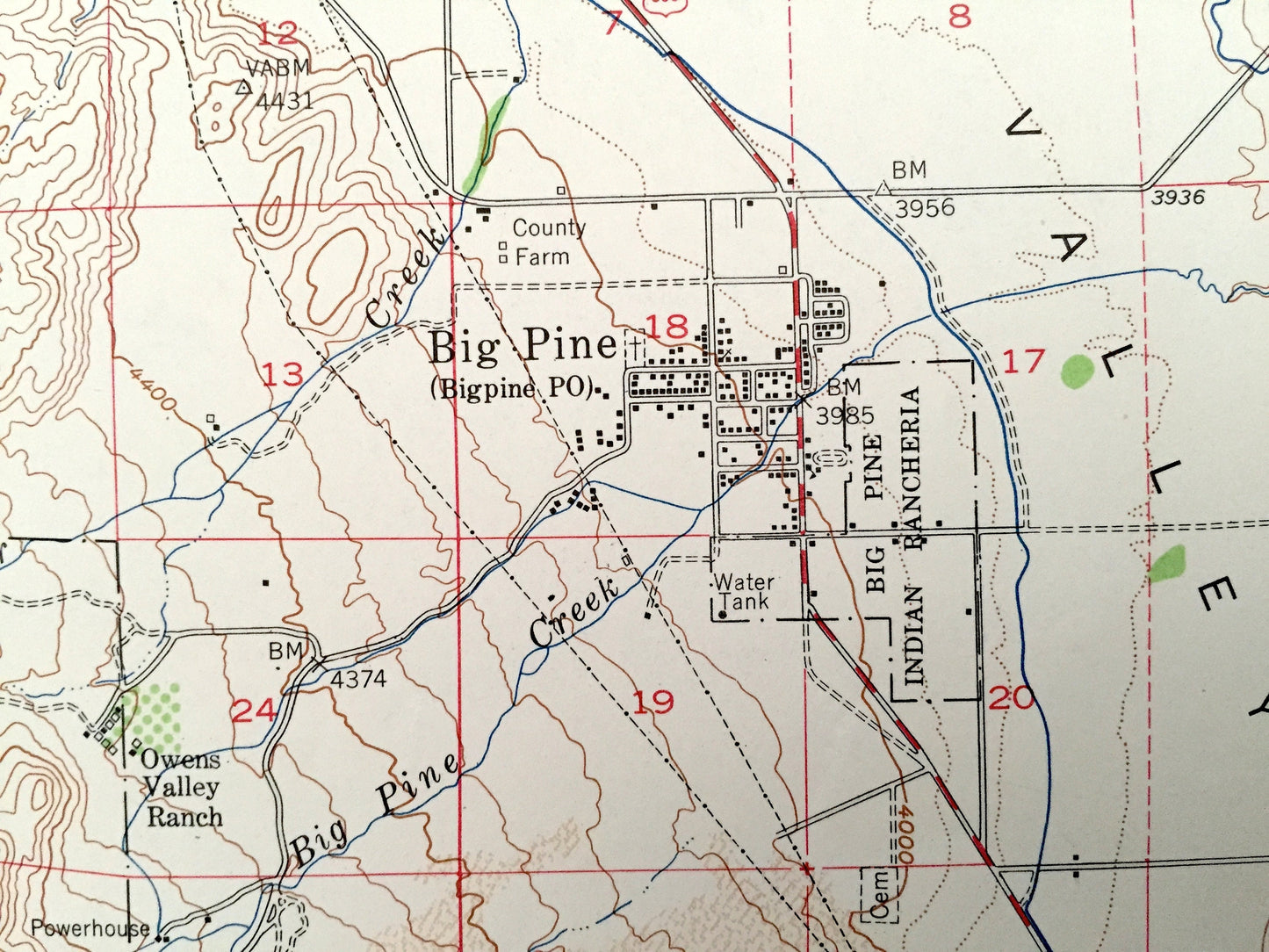Antique Big Pine, California 1950 US Geological Survey Topographic Map – Inyo National Forest, Kings Canyon Park, Fresno County Owens Valley