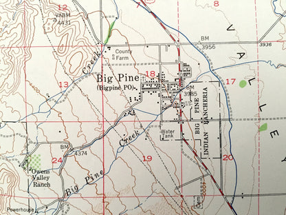 Antique Big Pine, California 1950 US Geological Survey Topographic Map – Inyo National Forest, Kings Canyon Park, Fresno County Owens Valley
