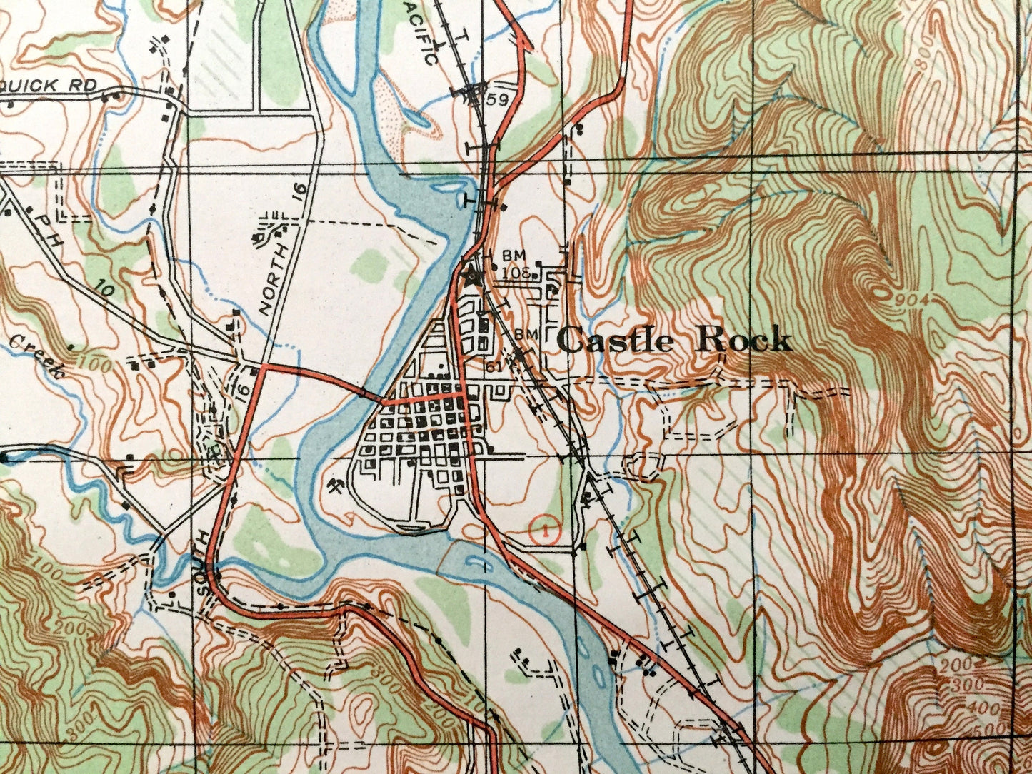 Antique Castle Rock, Washington 19341 US Geological Survey Topographic Map – Cowlitz, Lewis County, Vader, Olequa, Toledo, Winlock Toutle WA
