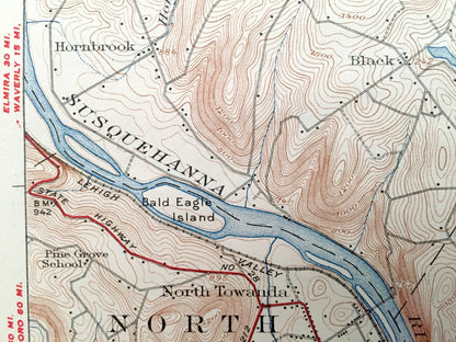 Antique Towanda, Pennsylvania 1926 US Geological Survey Topographic Map – Wysox, Standing Stone, Herrick, Orwell, Rome, Sheshequin, Windham