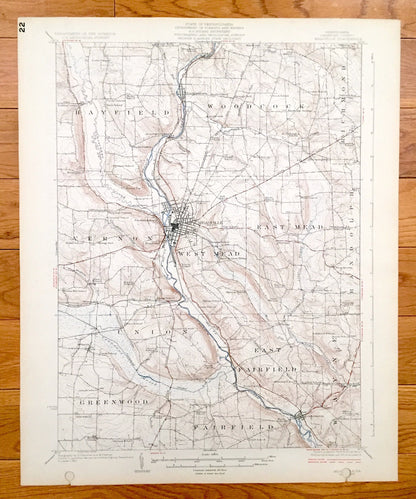 Antique Meadville, Pennsylvania 1925 US Geological Survey Topographic Map - Vernon, Hayfield, Woodcock, Richmond, Randolph, Greenwood, Union