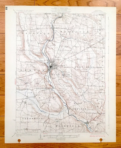 Antique Meadville, Pennsylvania 1925 US Geological Survey Topographic Map - Vernon, Hayfield, Woodcock, Richmond, Randolph, Greenwood, Union