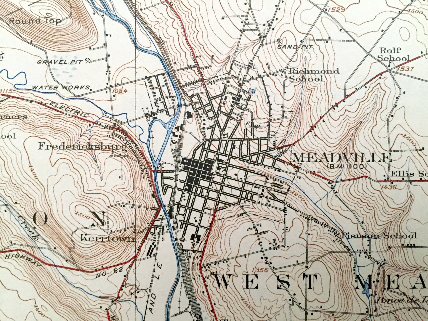 Antique Meadville, Pennsylvania 1925 US Geological Survey Topographic Map - Vernon, Hayfield, Woodcock, Richmond, Randolph, Greenwood, Union