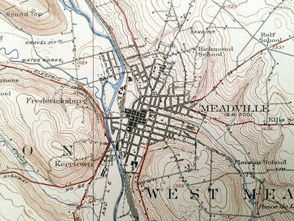 Antique Meadville, Pennsylvania 1925 US Geological Survey Topographic Map - Vernon, Hayfield, Woodcock, Richmond, Randolph, Greenwood, Union