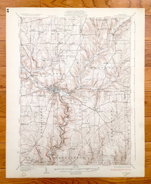 Antique Titusville, Pennsylvania 1933 US Geological Survey Topographic Map - Rome, Eldred, Southwest, Cherry Tree, Oakland, Cornplanter, PA
