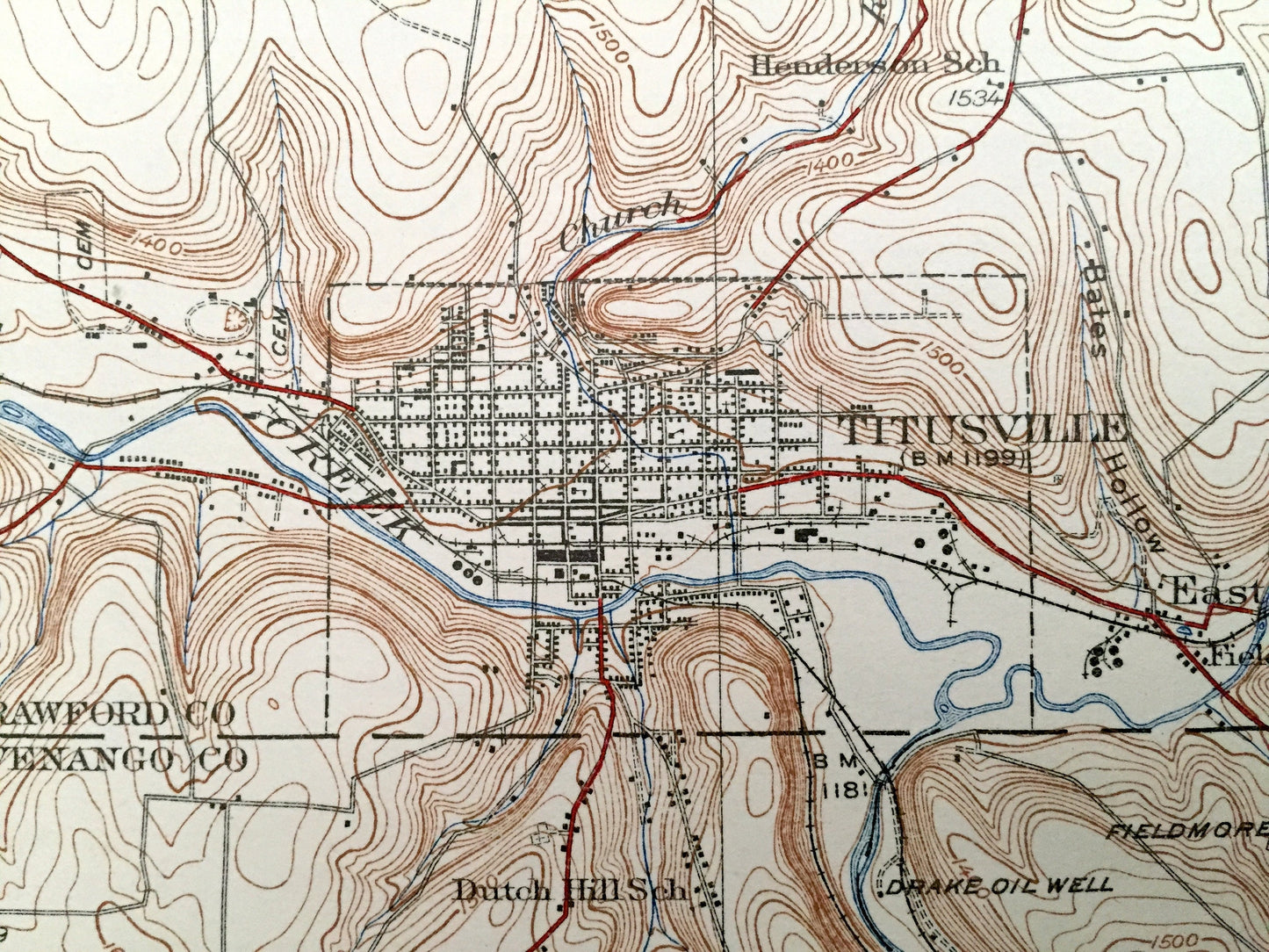Antique Titusville, Pennsylvania 1933 US Geological Survey Topographic Map - Rome, Eldred, Southwest, Cherry Tree, Oakland, Cornplanter, PA