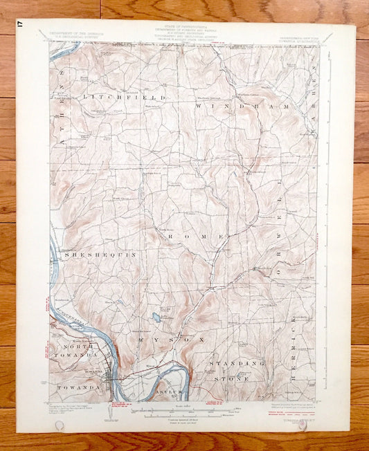Antique Towanda, Pennsylvania 1926 US Geological Survey Topographic Map – Wysox, Standing Stone, Herrick, Orwell, Rome, Sheshequin, Windham
