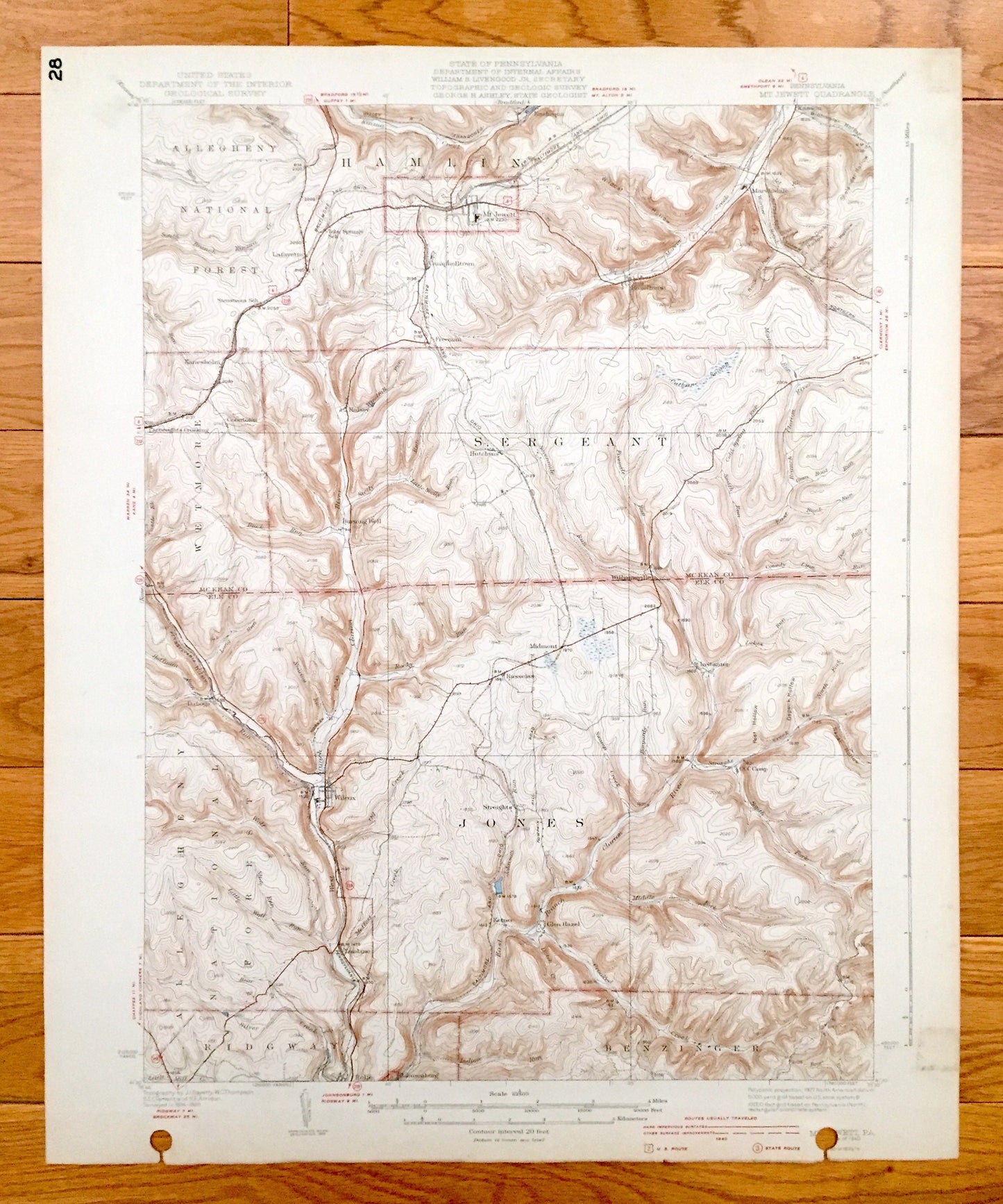 Antique Mount Jewett, Pennsylvania 1940 US Geological Survey Topographic Map - Hamlin, Sergeant, Wetmore, Jones, Benzinger, Ridgway, Wilcox