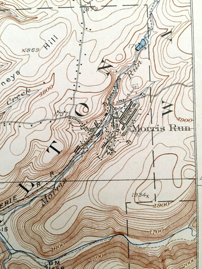 Antique Blossburg, Pennsylvania 1927 US Geological Survey Topographic Map – Tioga, Lycoming County, Charleston, Covington, Duncan, Morris PA