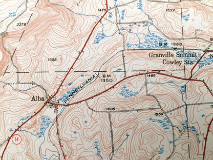 Antique Canton, Pennsylvania 1944 US Geological Survey Topographic Map - Sullivan, Ward, Armenia, Troy, Granville, Leroy, Union, McIntyre