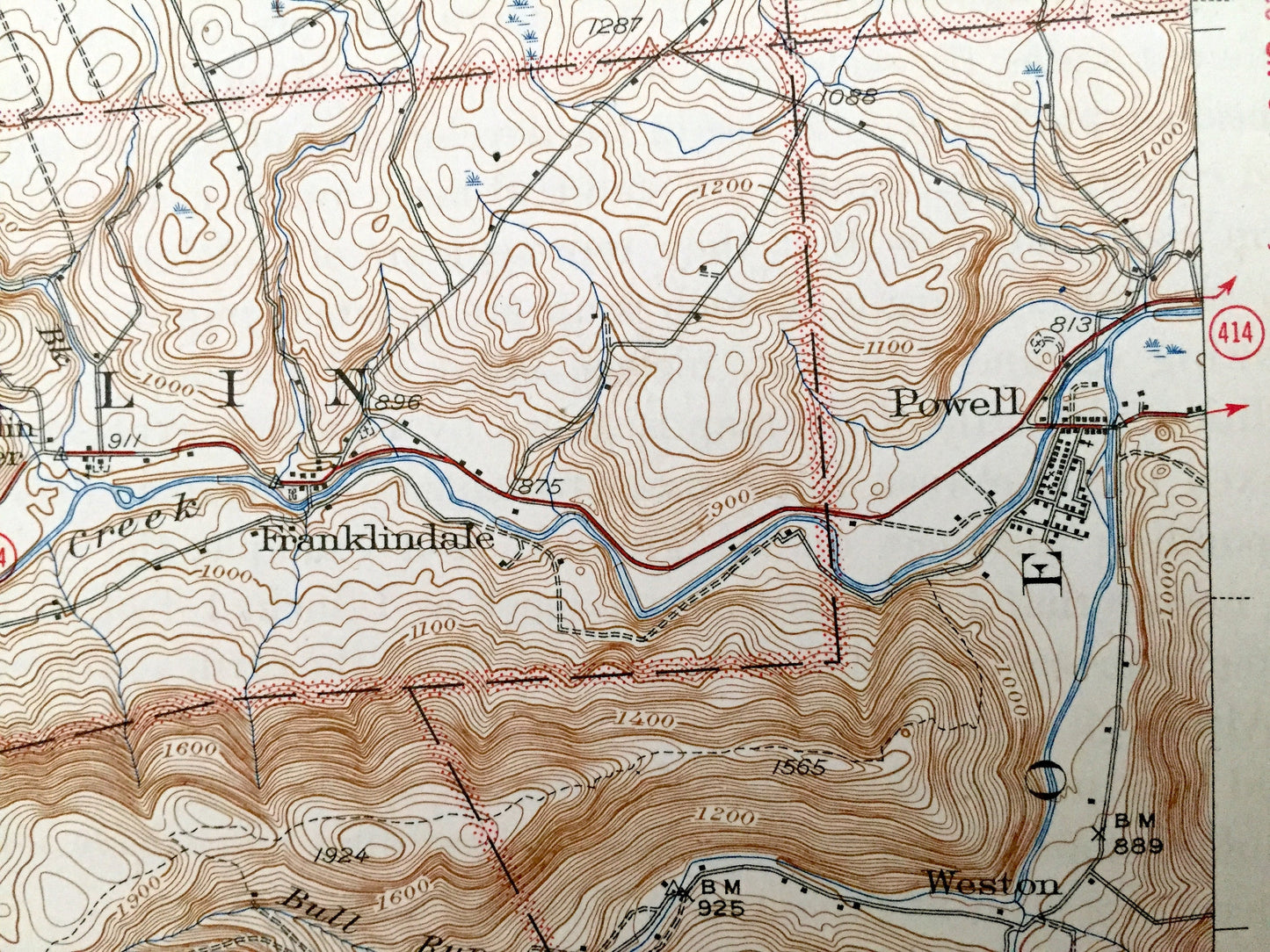 Antique Powell, Pennsylvania 1945 US Geological Survey Topographic Map – Bradford, Sullivan County, Monroe, Towanda, Burlington, Franklin PA