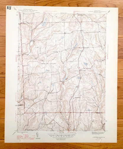 Antique Auburn Center, Pennsylvania 1947 US Geological Survey Topographic Map - Rush, Braintrim, Meshoppen, Washington, Tuscarora, Retta