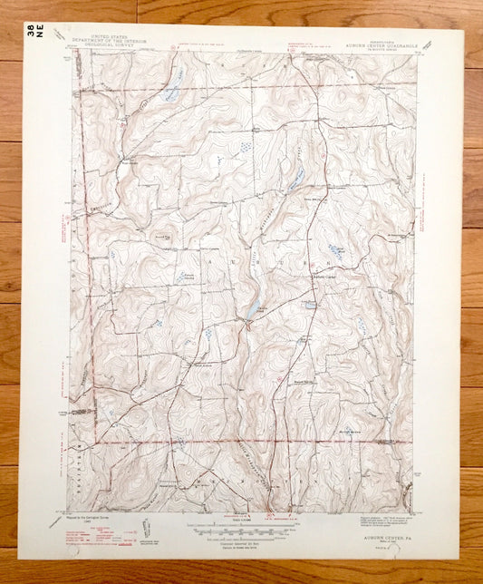 Antique Auburn Center, Pennsylvania 1947 US Geological Survey Topographic Map - Rush, Braintrim, Meshoppen, Washington, Tuscarora, Retta