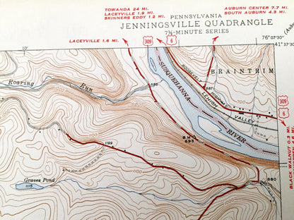 Antique Jenningsville, Pennsylvania 1947 US Geological Survey Topographic Map - Windham, Braintrim, Forkston, North Branch, Colley, Lovelton