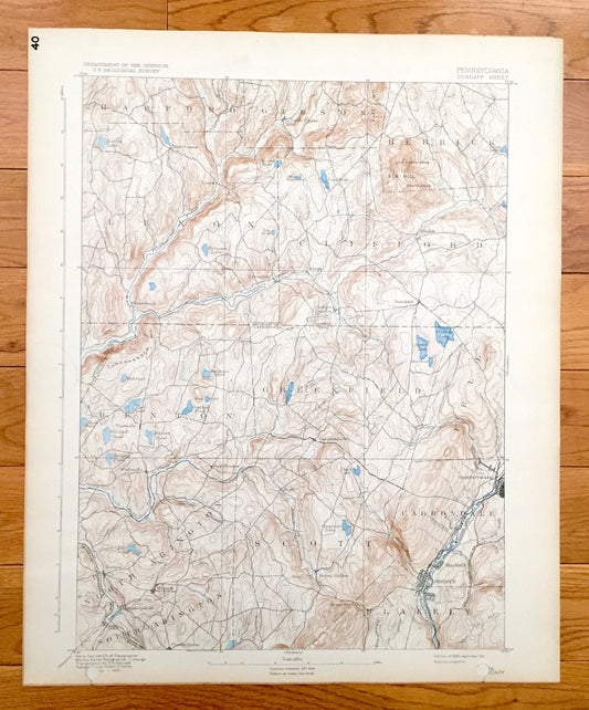 Antique Dundaff, Pennsylvania 1892 US Geological Survey Topographic Map – Harford, Gibson, Herrick, Lenox, Clifford, Benton, Greenfield, PA