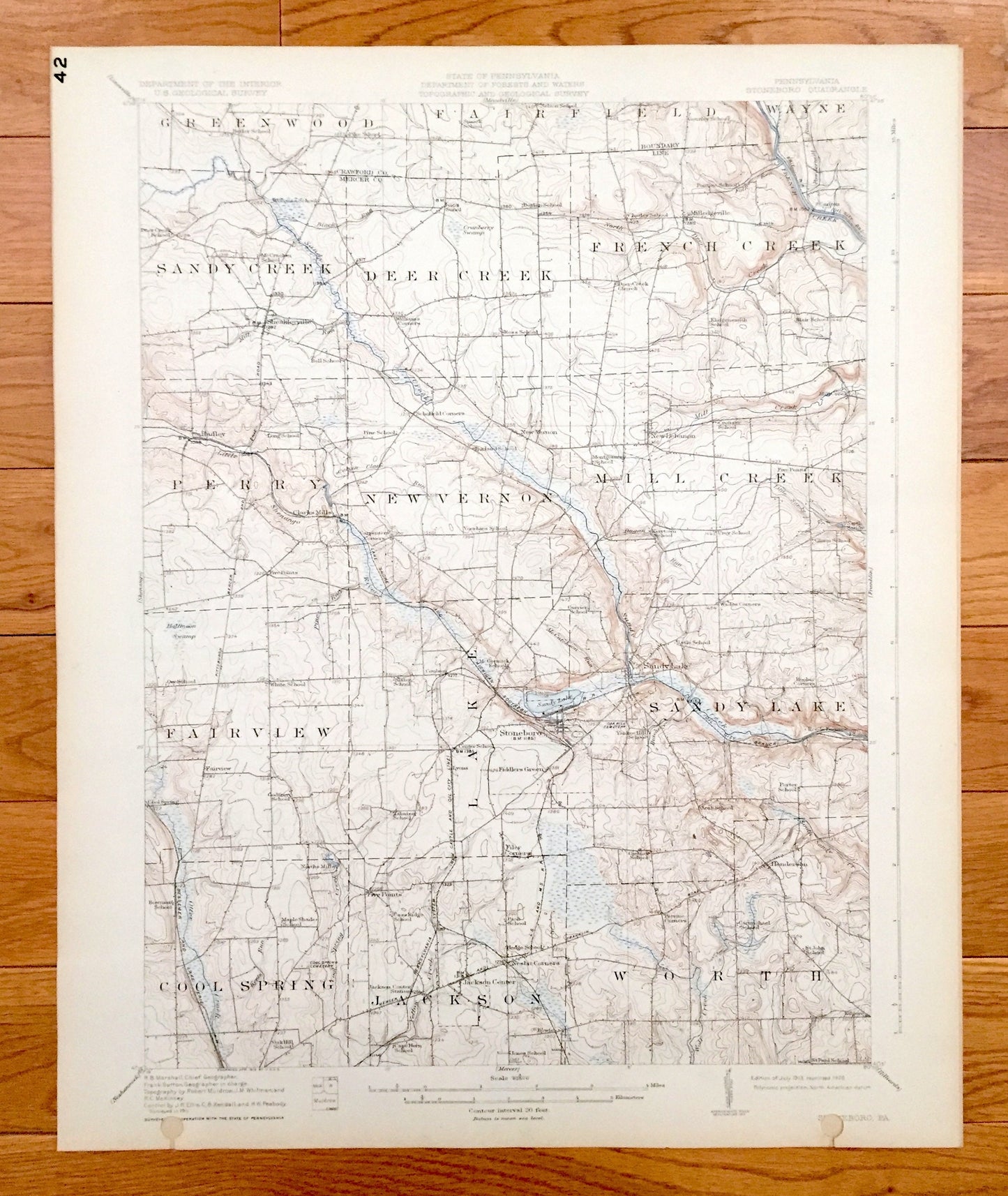 Antique Stoneboro, Pennsylvania 1913 US Geological Survey Topographic Map - Cool Spring, Jackson, Worth, Fairview, Perry, New Vernon, Wayne