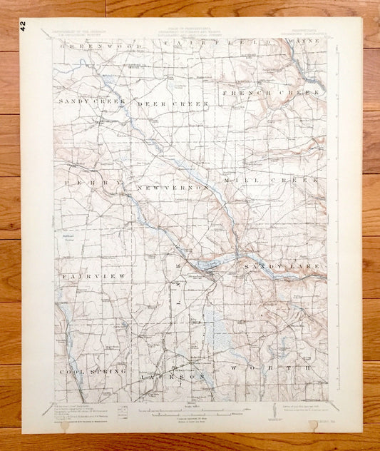 Antique Stoneboro, Pennsylvania 1913 US Geological Survey Topographic Map - Cool Spring, Jackson, Worth, Fairview, Perry, New Vernon, Wayne