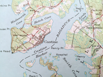 Antique Penobscot Bay, Maine 1941 US Geological Survey Topographic Map – Northport, Searsport, Castine, Brooksville, Deer Isle, Islesboro ME