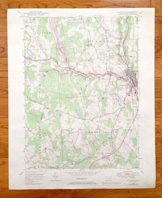 Antique Honesdale, Pennsylvania 1946 US Geological Survey Topographic Map – Wayne County, Clinton, Dyberry, Texas, Cherry Ridge, Canaan