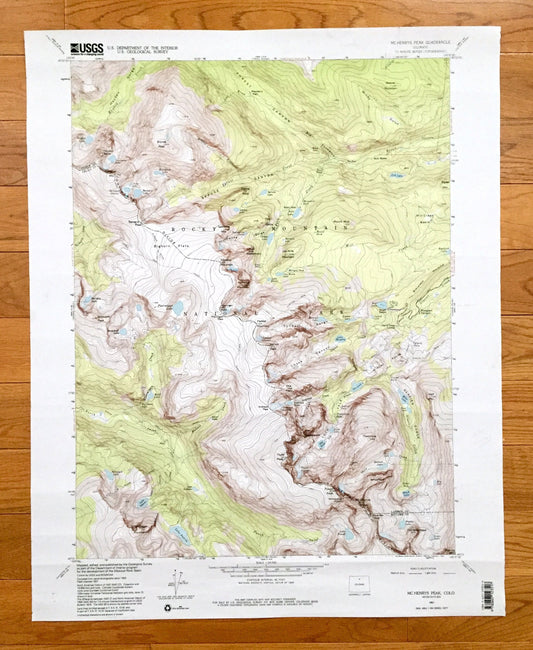 Antique McHenrys Peak, Colorado 1957 US Geological Survey Topographic Map – Rocky Mountains, Boulder, Larimer County, Spruce, Chaos Canyon